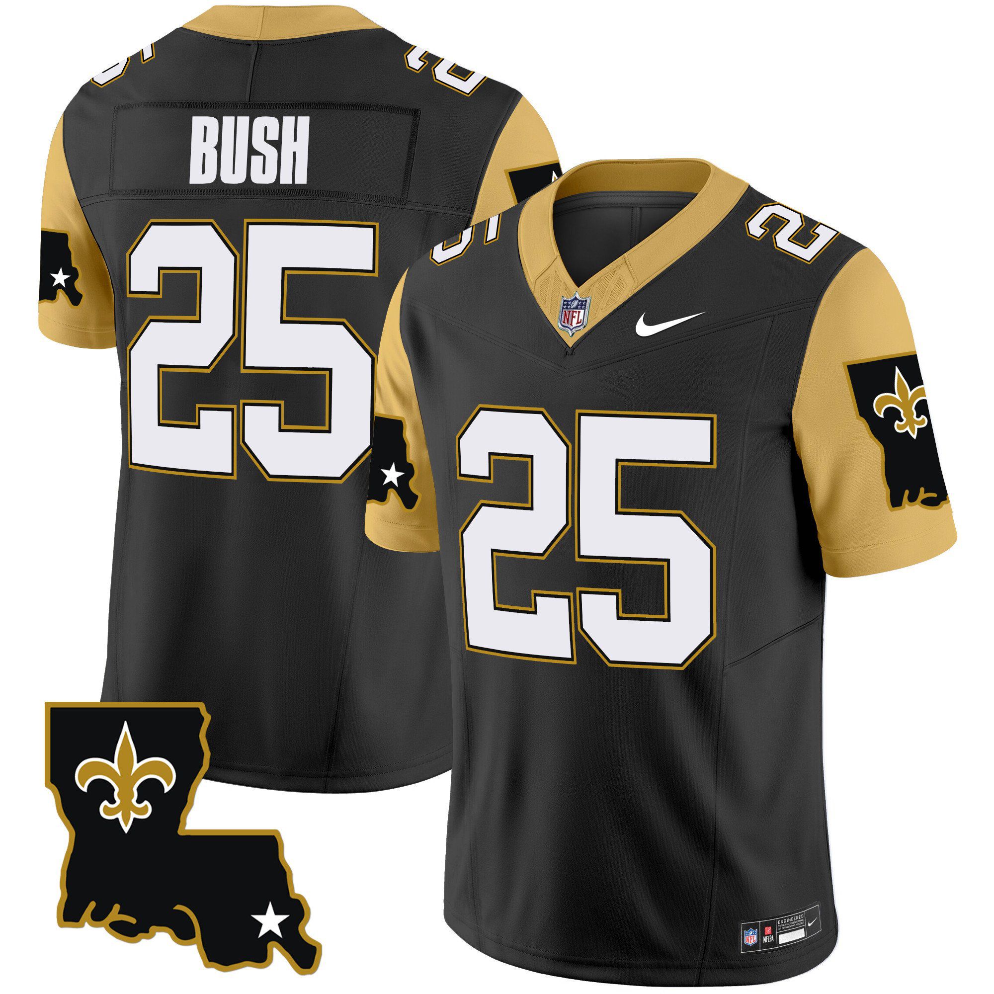 Men New Orleans Saints #25 Bush Black 2024 Nike 1987 Legacy Vapor Limited NFL Jersey